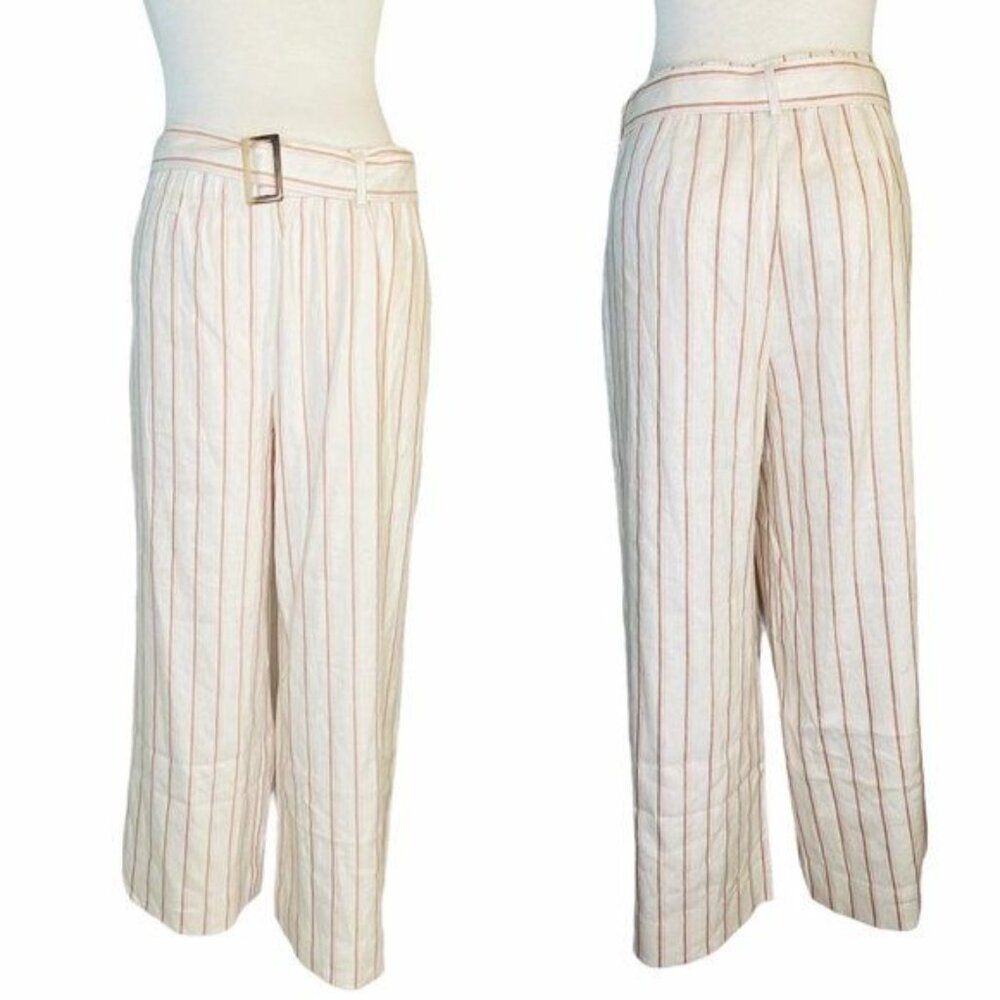 J. jill Linen Stretch Wide Leg Pants Culottes in Barleymult Color Linen Sz M NWT - Picture 4 of 16
